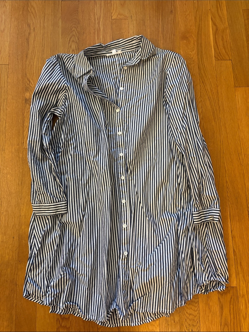 Blue and White Striped Button-Up Shirt dress